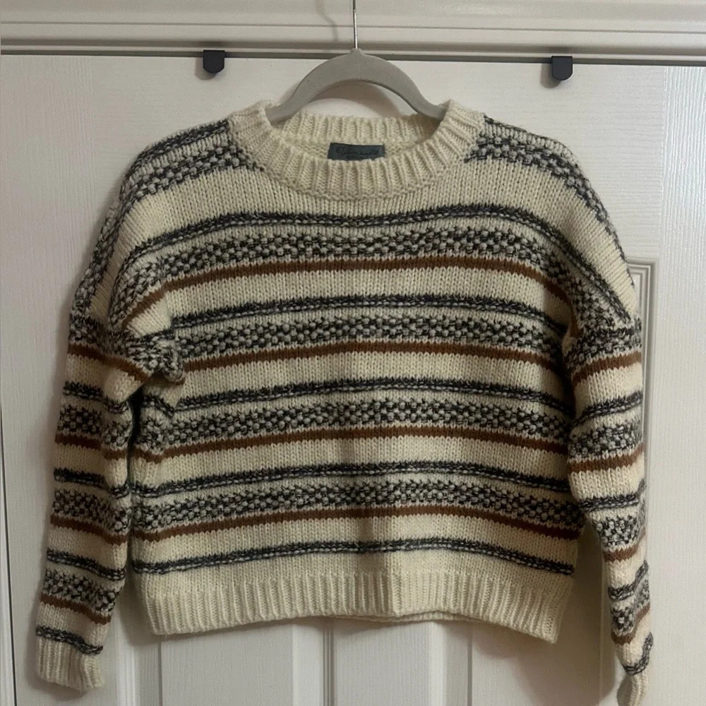 Elsamanda Made in Italy Cropped Sweater‎ Brown Cream Stripped Women’s Small.